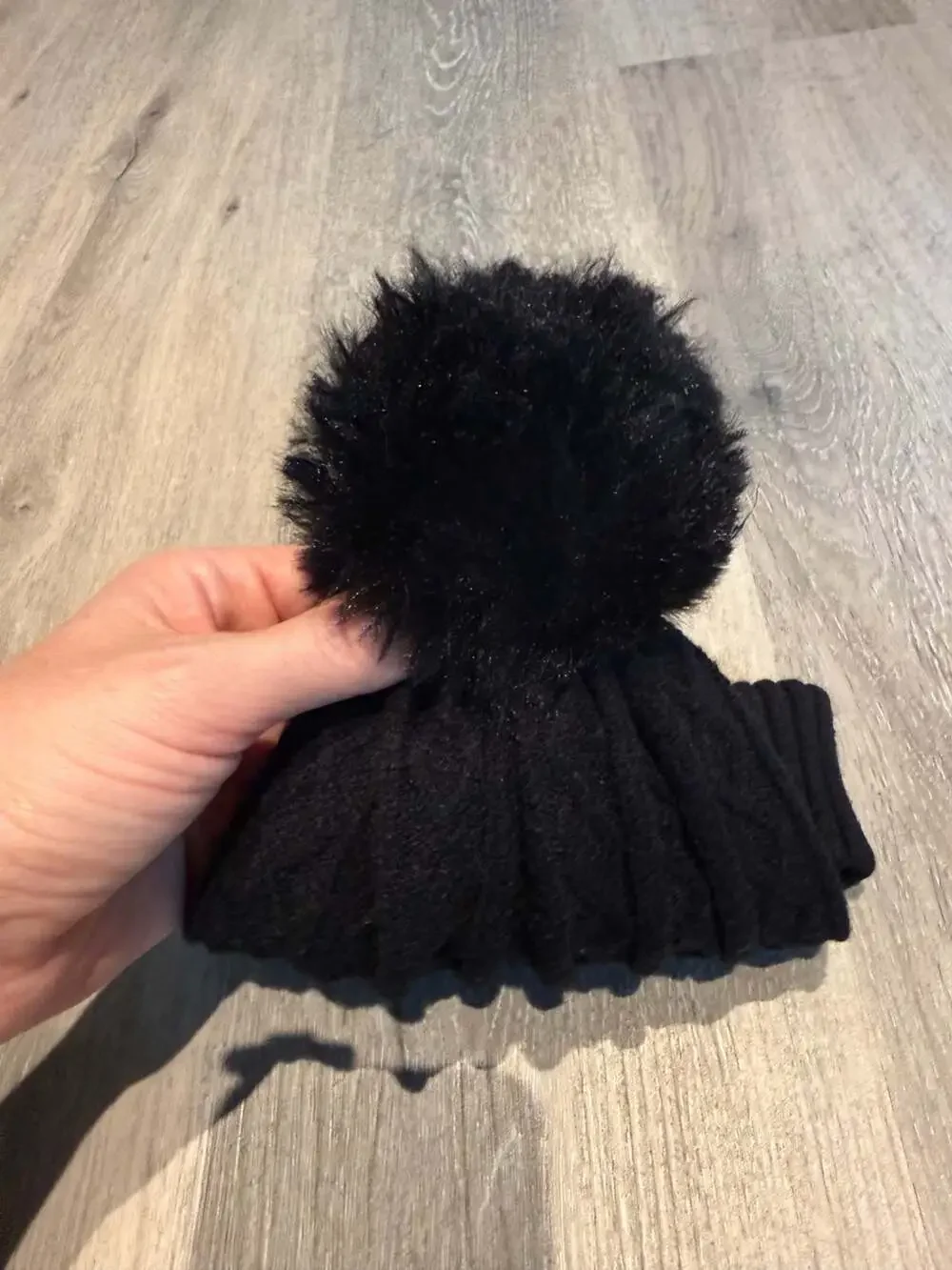 Vince Camuto Black Cable Knit Pom Pom Beanie Hat